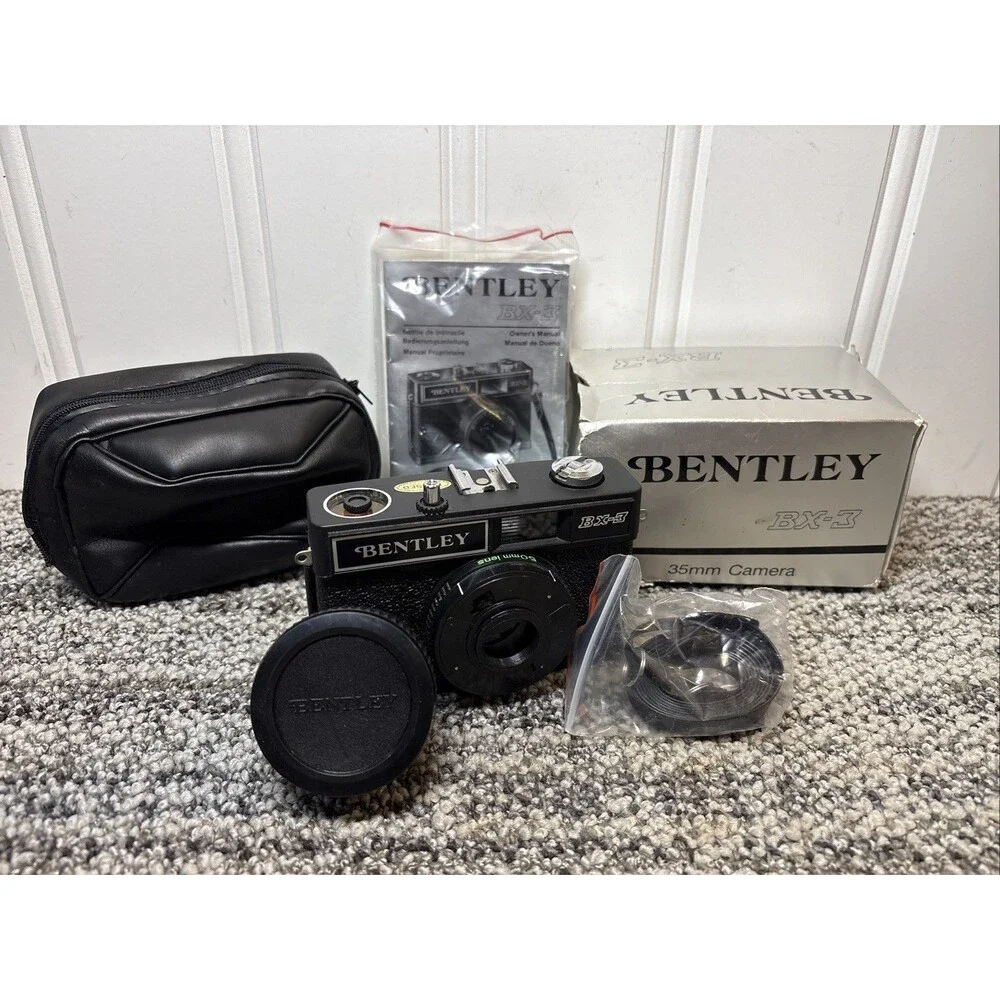 Vintage Bentley BX-3 35mm Film Cameras with 1 Soft Case /Box/Manual/ Untested